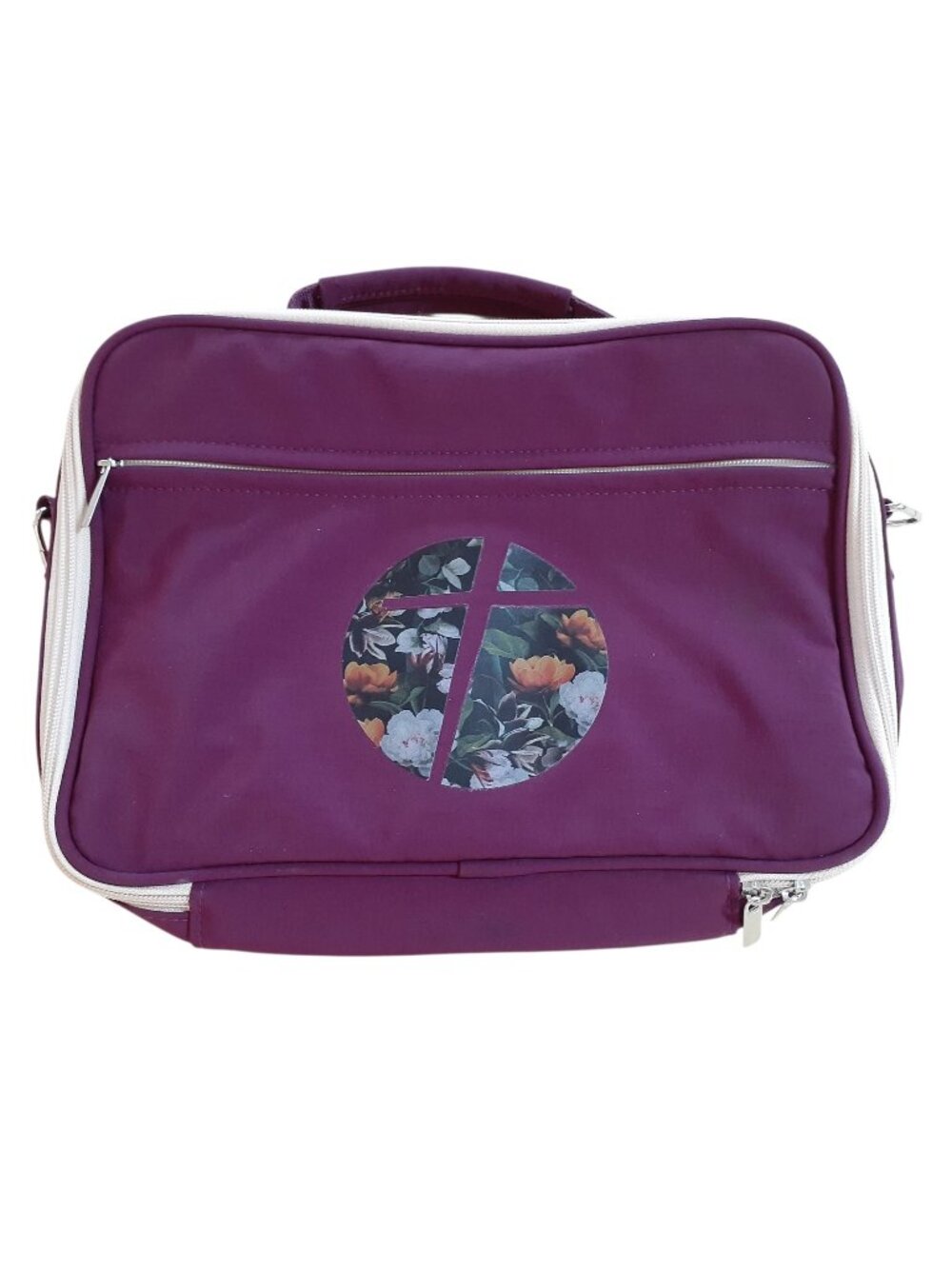 Purple Crossbody Bag Floral Design Travel Shoulder Bag w/ Adjustable Strap